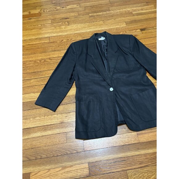 Vintage Talbots Womens Linen Blazer Jacket Size 12 Black 1 Button Linen Career - Picture 2 of 6